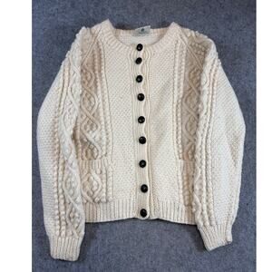 VINTAGE 90s Blarney Aran Cardigan Womens Cream Handknit Wool Sweater Winter XL